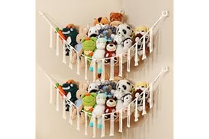 iKeelo 2 Pack Stuffed Animal Storage Hammock Net, Nursery Hanging Organizer for Teddy Bears and Plush Toys, Large Corner Stuffy Holder for Kids Bedroom and Playroom