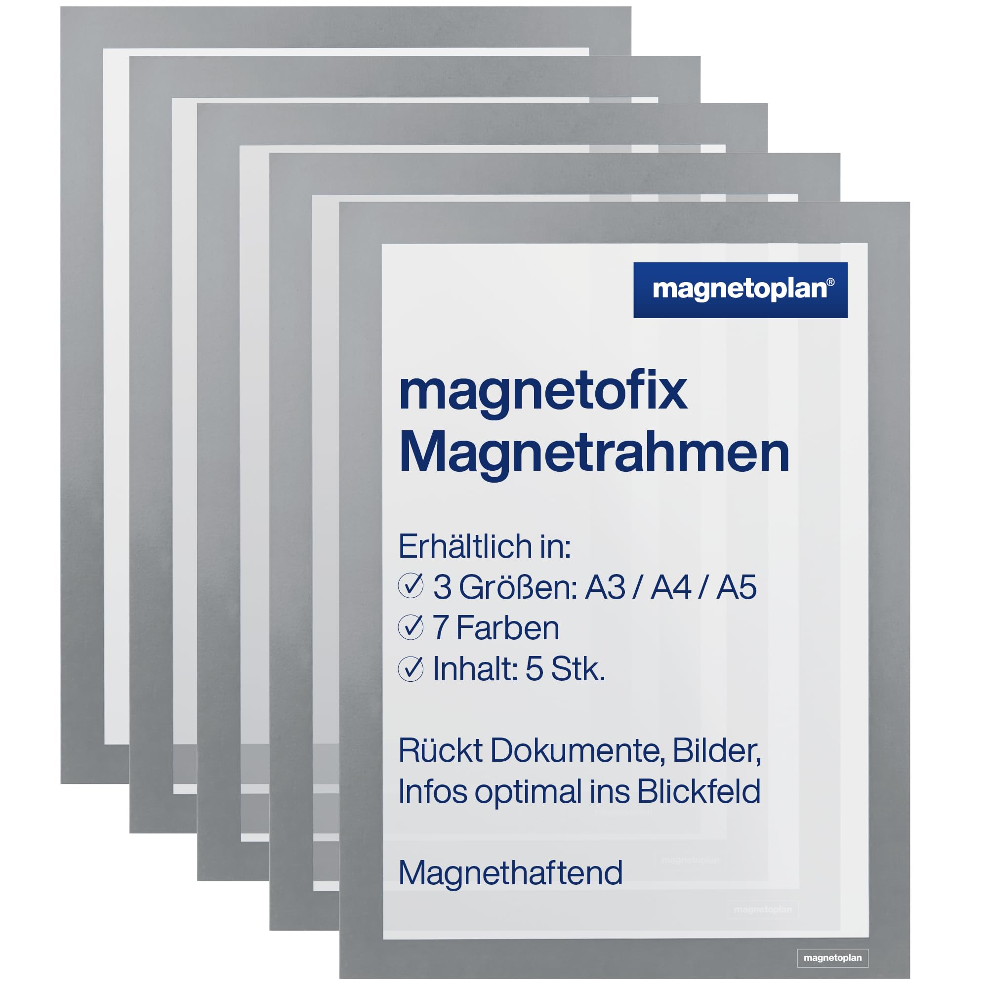 magnetoplan Magnetofix 1130401 Magnetic Frame Pack of 5 A3 Grey