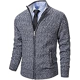 Msmsse Mens Cardigan Sweaters Full Zip Up Stand Collar Casual Knitted Sweater with 2 Front Pockets