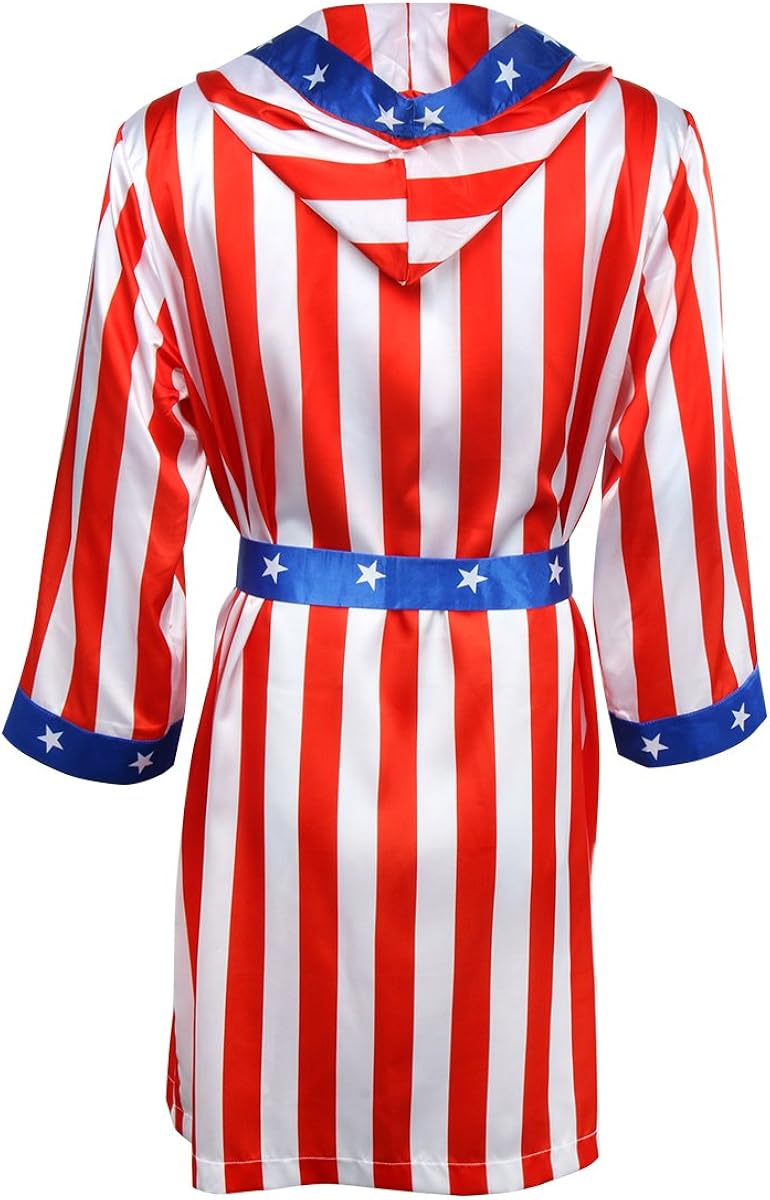 AMNPOLEN Adult Men Satin American Flag Boxing Costume Robe Cloak with Hood: Clothing
