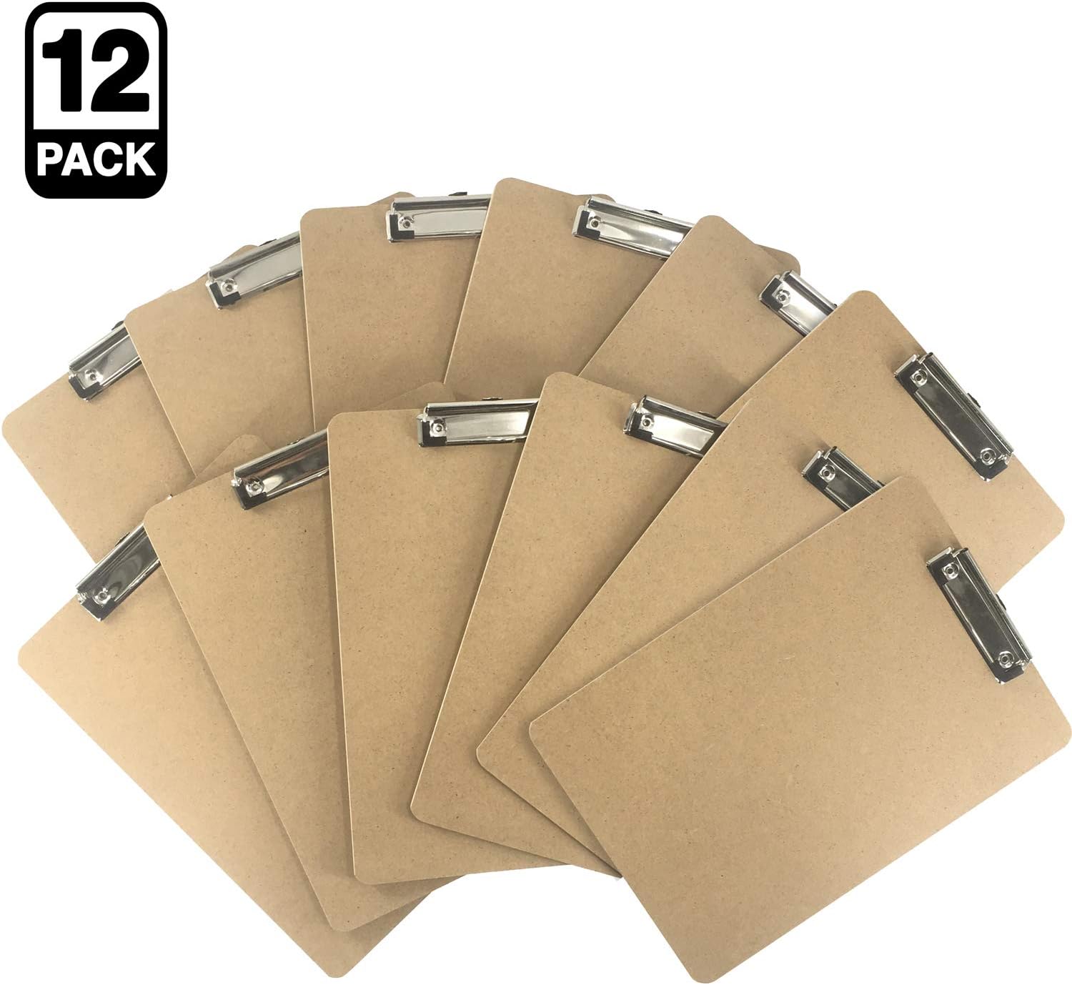 Clipboards - Eco-Friendly Hardboard Clipboard with Low Profile & Standard A4 Letter Size - Multi Pack of 12