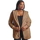 Masseys Women's Sherpa Open Front Hooded Cardigan, Chestnut, S/M
