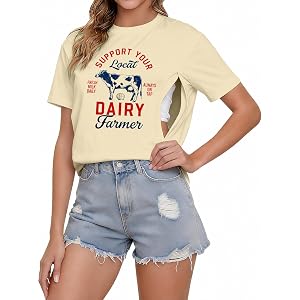Women’s Breastfeeding T-Shirt With Hidden Zipper Dairy Farmer Nursing Tee
