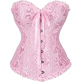 Moonight Corsets for Women Renaissance Floral Lace up Boned Overbust Corset Bustier Shapewear