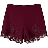 Women Silk Lace Trim Shorts Elastic Waist Y2k Cute Fairy Half Slip Coquette Pajamas Bottoms
