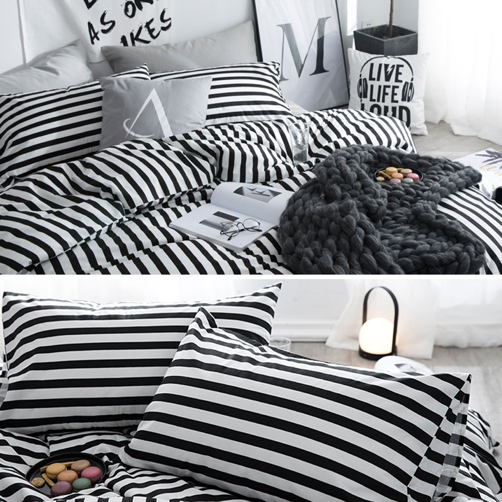 CLOTHKNOW Stripe Full/Queen Duvet Cover Sets White and Black Ticking Bedding 7020130873216 eBay