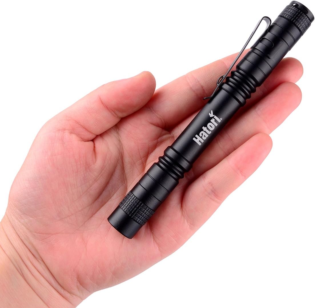 Hatori Super Small Mini LED Flashlight Battery-Powered Handheld Pen Light Tactical Pocket Torch with High Lumens for Camping, Outdoor, Emergency, Everyday Flashlights, 3.55 Inch - - 