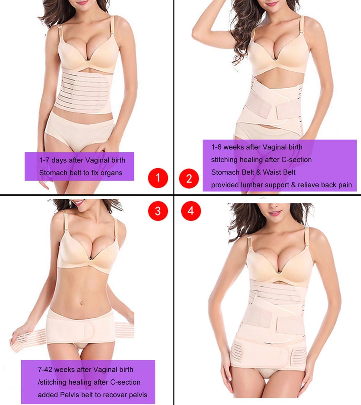 3 in 1 Postpartum Support - Recovery Belly/waist/pelvis Belt Shapewear Slimming Girdle, Beige, One Size: Health & Personal Care