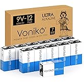 Voniko 9V Batteries - Alkaline 9V Battery 12 Pack - Ultra Long Lasting with a 7-Year Shelf Life