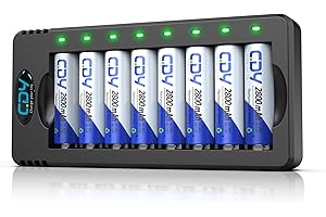 Rechargeable AA Batteries with Charger, CDY 2800mAh Ni-MH Double A Batteries 8 Pack and 8-Bay AA/AAA Individual Battery Charger with 5V 2A USB Fast Charging Function