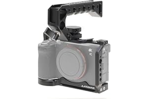 Fotga A7CR A7CII Camera Cage + Top Handle for Sony A7CII A7C II A7CR Mirrorless Camera Vlog Video Shooting Film Making with 1/4"-20 3/8"-16 Holes Cold Shoe Mount,Arri Handle Locating Hole