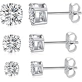 MDFUN Titanium Stud Earrings Set Hypoallergenic Cubic Zirconia Round Surgical Stainless Steel 4 Prong Stud Earring Jewelry for Women Men 3-8mm