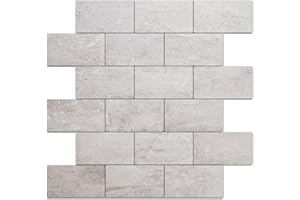 DICOFUN Beige Stone Peel and Stick Backsplash Wall Tiles, 12"x12" Thick PVC Subway Tile for Kitchen Backsplash, 10 Sheets