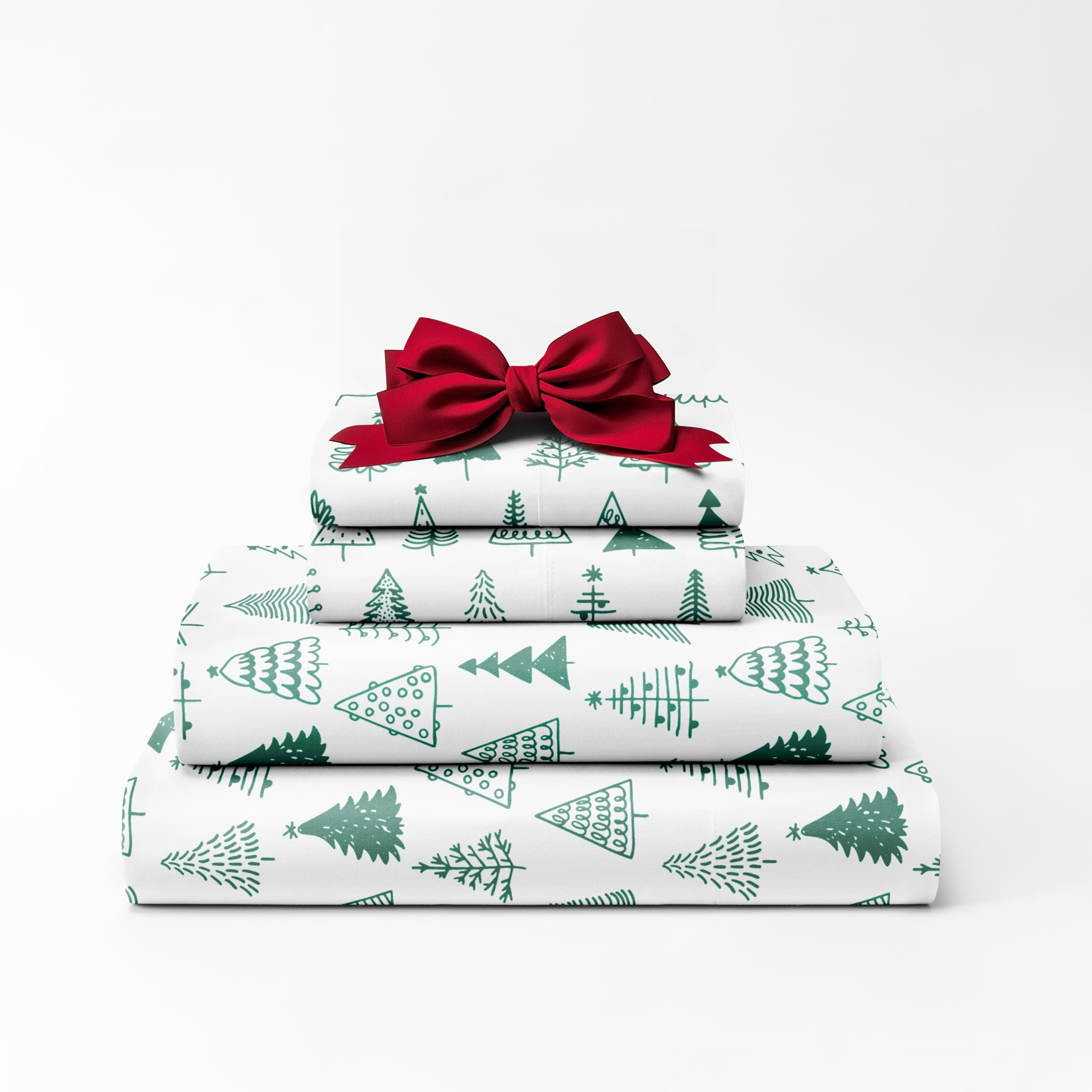Photo 1 of Queen Christmas Tree Sheet Set - Holiday Xmas Pattern Linen Set - Deep Pockets - Snug Fit - 4 Piece - Wrinkle Free - Comfy & Cooling Festive Winter Bedding - Easy To Care For - Kid Friendly