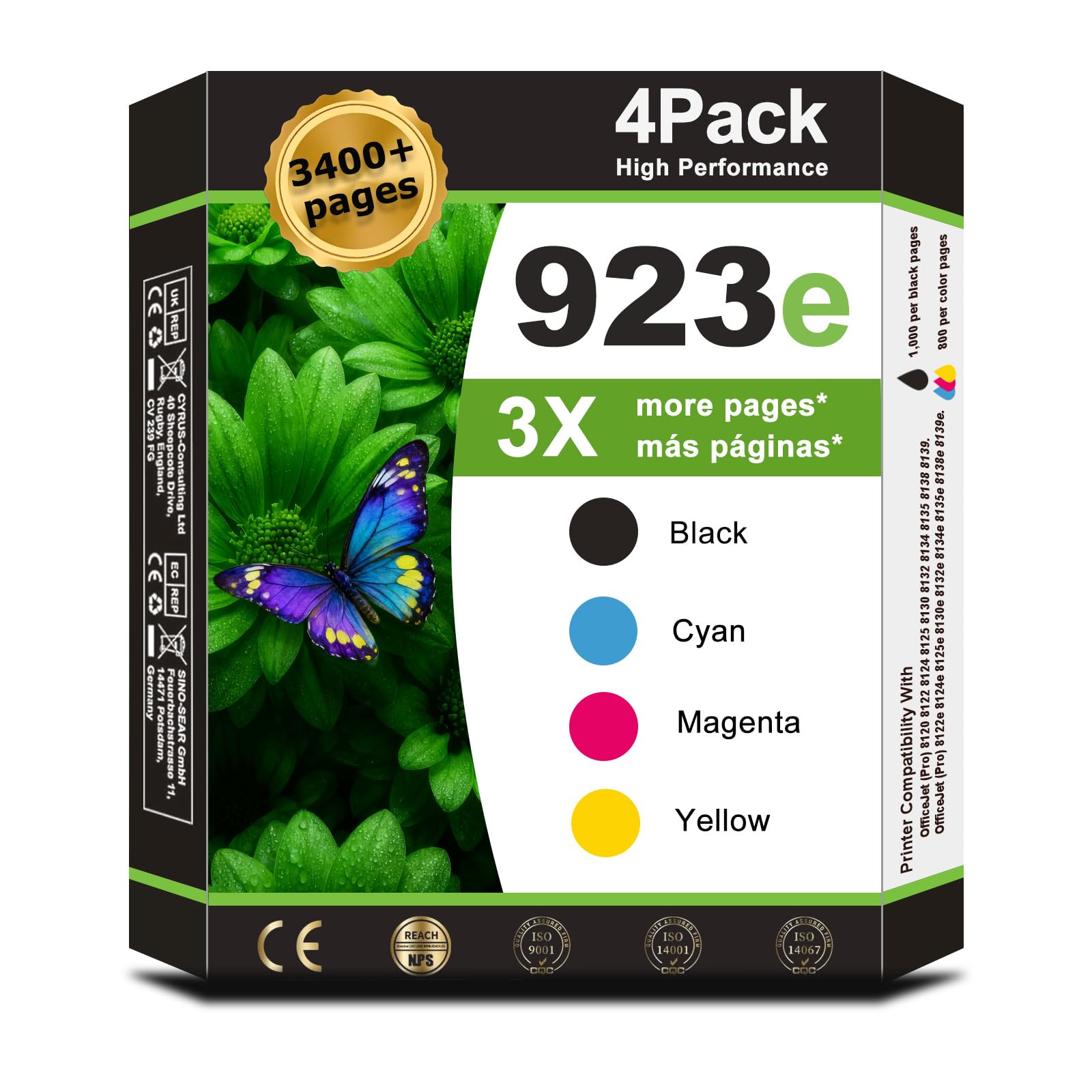 Photo 1 of *USED*
923e 923XL Ink Cartridges Combo Pack Compatible for HP 923 e HP923 XL HP 923 xl for OfficeJet Pro 8130e 8135e 8122e 8125e 8120 8124e 8138e 8139e 8130 8132e 8134e Printers Black Cyan Magenta Yellow
