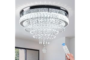 FRIXCHUR 19.7" Modern Crystal Chandeliers Crystal Ceiling Light LED Remote Control Chandelier Light Fixture for Bedrooms Living Room Dining Room Lights (Dimmable)