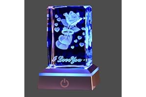 YANZXU 3D I Love You Ring&Rose Crystal with LED Colourful Light Base,Christmas Gifts for Birthday Present for Girlfriend Gift Woman Aunt Wife Mom,Best Amazing Relationship Long…