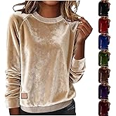 Long Sleeve Velvet Tops for Women Dressy Loose Fit Velour Pullover Crewneck Soft Comfortable Sweatshirt for Date