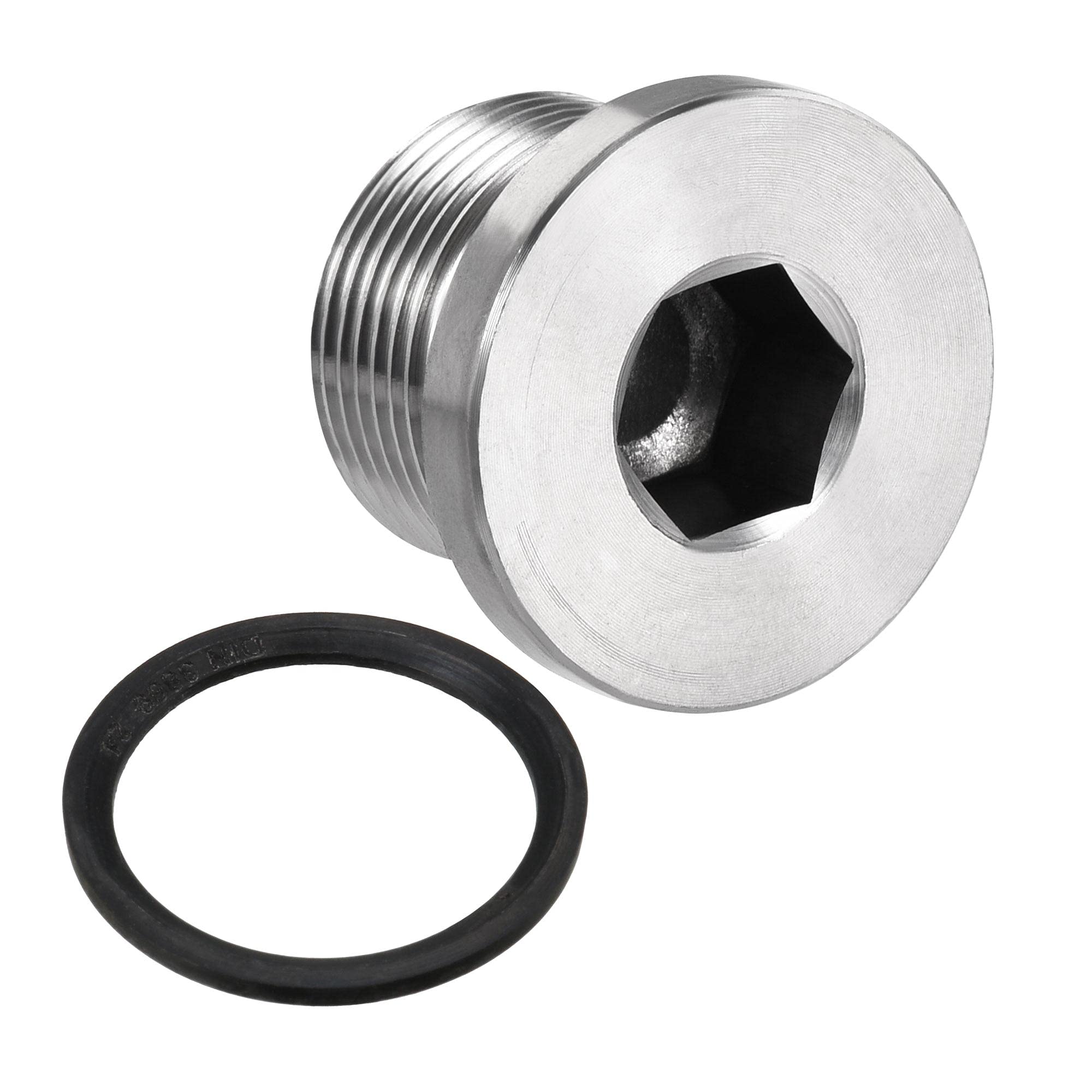 sourcing map Stainless Steel Inner Hex Head M24x1.5 Pipe Fitting Plug with Seal Ring for Terminate Pipe Ends