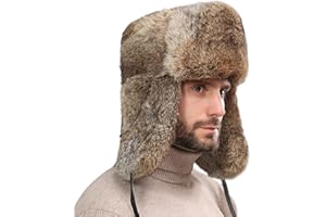 IBLUELOVER Men Trapper Hat Winter Russian Ushanka Hat with Faux Rabbit Fur Earflap Hat Windproof for Hunting Skiing…
