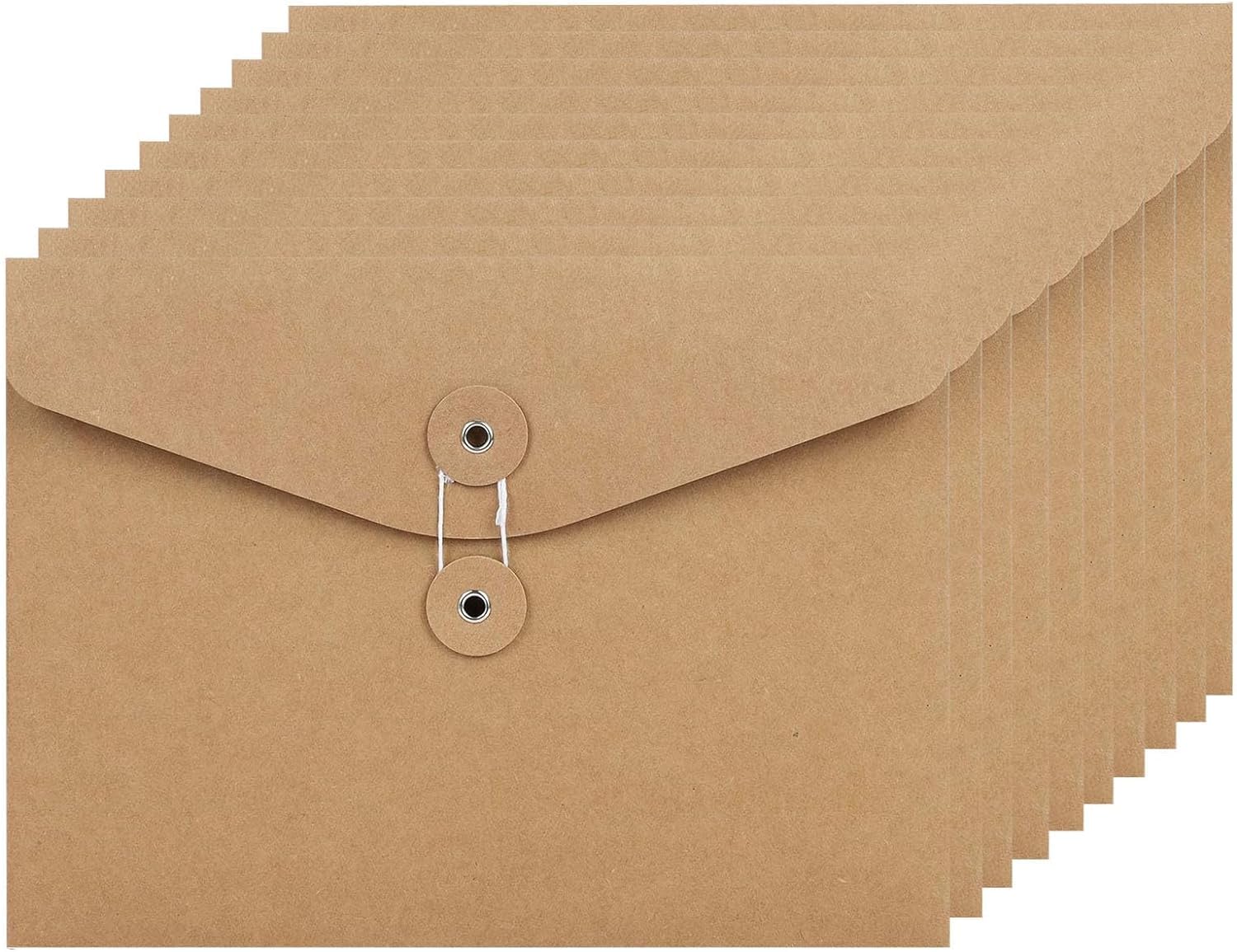 10Pcs A4 Envelope File Folders Kraft Paper Portfolio Foolscap Document Popper Wallet Pockets File Bags Storage Pouch Paperwork Organizer with String Fastener Closure for Offices School Travel