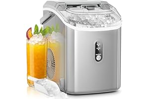 AGLUCKY Nugget Ice Maker Countertop,35lbs/24H,Portable Pebble Ice Machine with Handle,Self-Cleaning Function,Pellet Ice Maker for Home/Kitchen/Office(Grey)