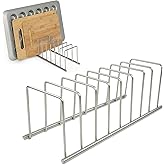Spectrum Euro Kitchen Organizer Metal Dish Rack Cutting Board Holder Stand for Countertop or Inside Cabinet Organization, 8 Slot Cutting Board Plate Drying Rack for Bakeware Storage, Satin Nickel