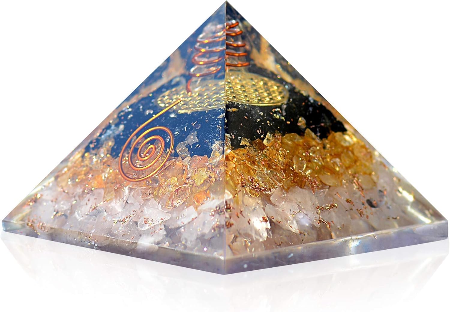 Mixed Media - Orgonite Crystal Orgone Pyramid for Triple Health Protection with Black Tourmaline, Citrine and Rose Quartz – Positive Energy Generator for Healing, Wealth and Prosperity