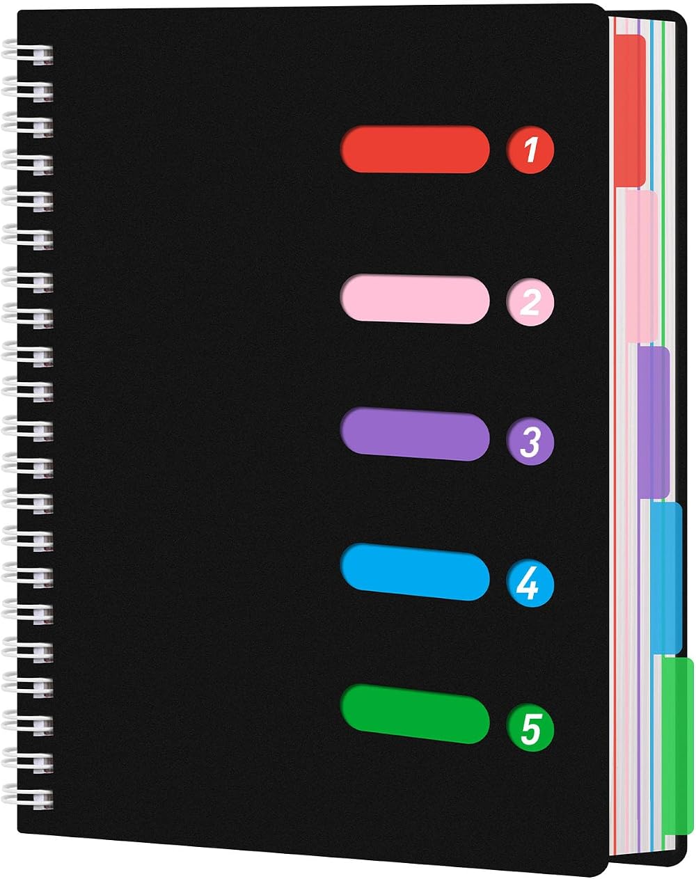 Koogel Spiral Notebook with Removable Dividers 5 Sections PVC Cover 110 Sheets