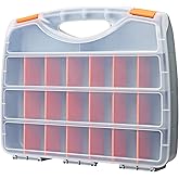 Makitoyo Hardware Storage Box Tools Organizer Container with Handle and Clear Lid, 21 Adjustable Compartments and 2 Fixed Sections,Perfect for Screws,Nuts, Bolts and Small Parts,15"L x 12.9"W x 2.9"H