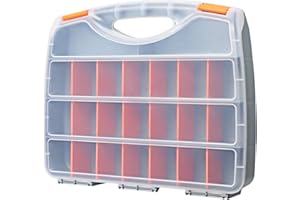 Makitoyo Hardware Storage Box Tools Organizer Container with Handle and Clear Lid, 21 Adjustable Compartments and 2 Fixed Sec