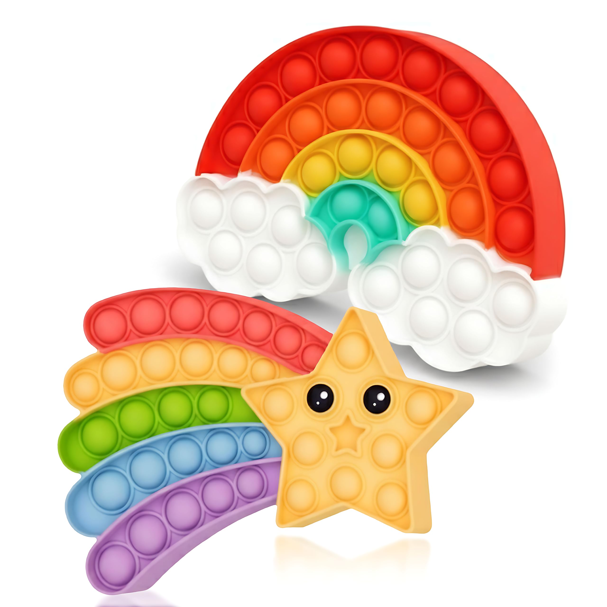 2 Pack Rainbow Sensory Stress Relief Toys for Adults, Poppets Fidget Toys, Push Bubble Poppet Toy for Autism and Anxiety, Educational Birthday Gifts Friends, Gift