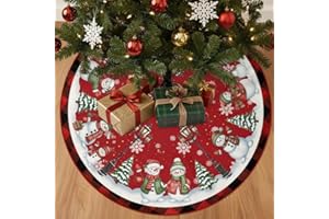 Snowman Tree Skirt, Red Christmas Tree Skirt 48 Inch, Snowman Tree Mat for New Year Thanksgiving Halloween, Holiday Indoor Ou