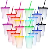 20 Pack Reusable Plastic Tumblers with Lids and Straws, 16 oz Colorful Party Cups Bulk for Iced Coffee, Cold Drinks, Travel, Glitter Drinkware 10 Colors