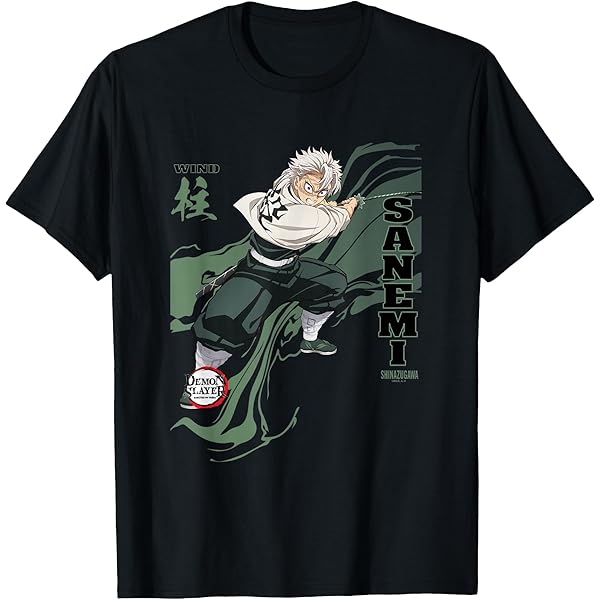 Demon Slayer Sanemi Shinazugawa Adult Black Crew Neck Short Sleeve