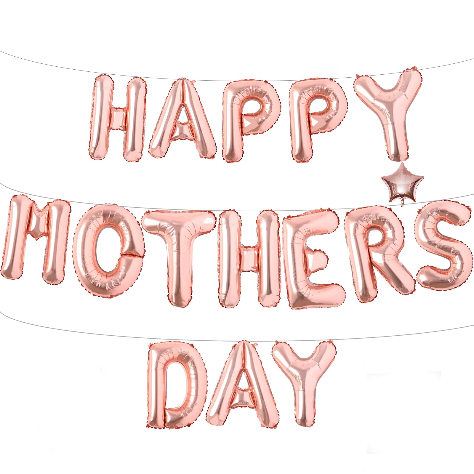 Photo 1 of 16 Inches HAPPY MOTHER'S DAY Balloons Hanging Banner Decorations, Rose Gold Aluminum Foil Letter Balloons for Mother's Day Celebration Party Supplies