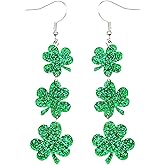 St Patricks Day Green Clover Earrings Shamrock Dangle Earrings for Women, St. Patrick's Day Accessories Good Luck Hoop Earrings