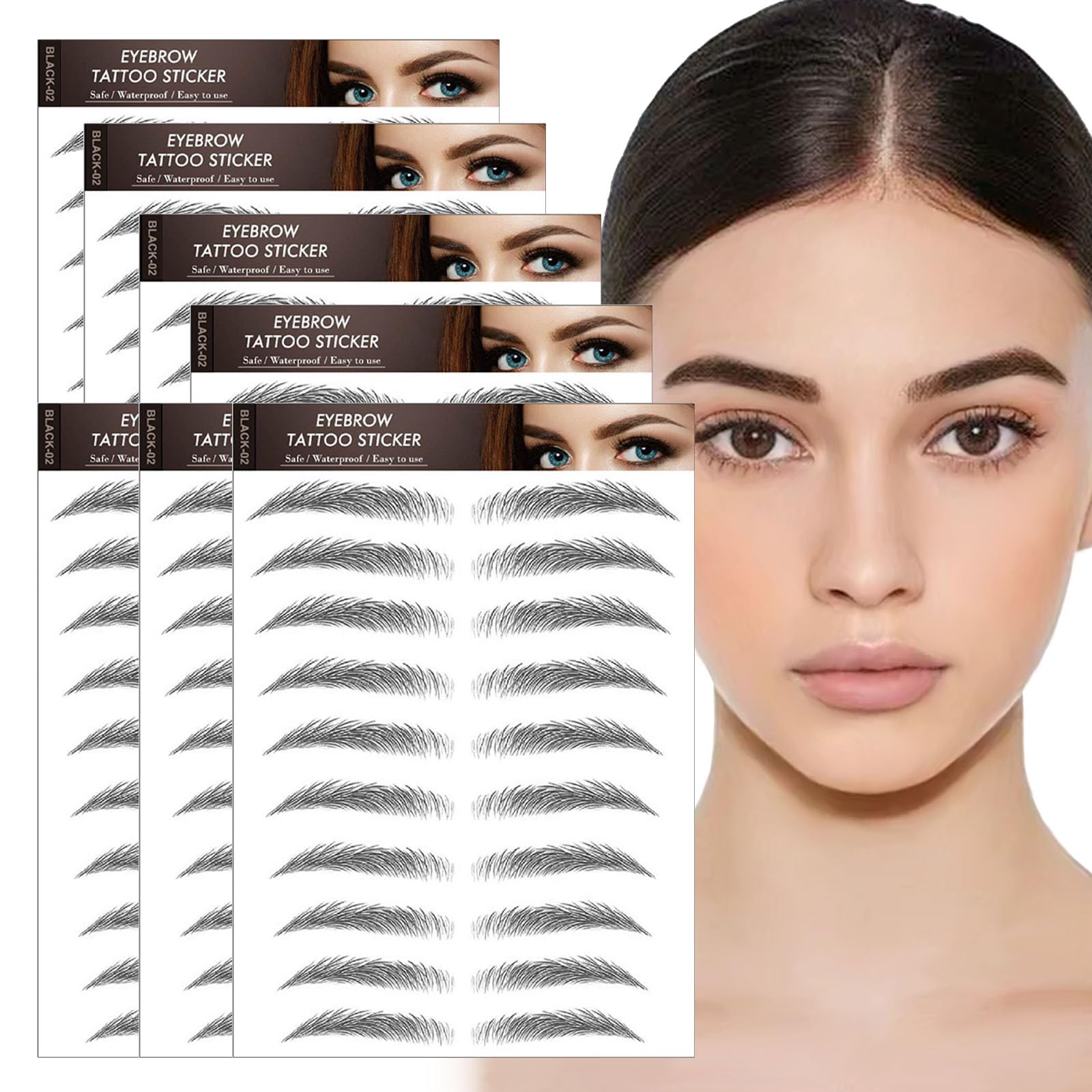 AWAVM 7Sheets/77Pairs 4D Hair-Like Tattoo Stickers Waterproof Natural Fake Eyebrow Stickers,Long Lasting Eyebrow Grooming Shaping Perfect for Women and Girls (Black-02)