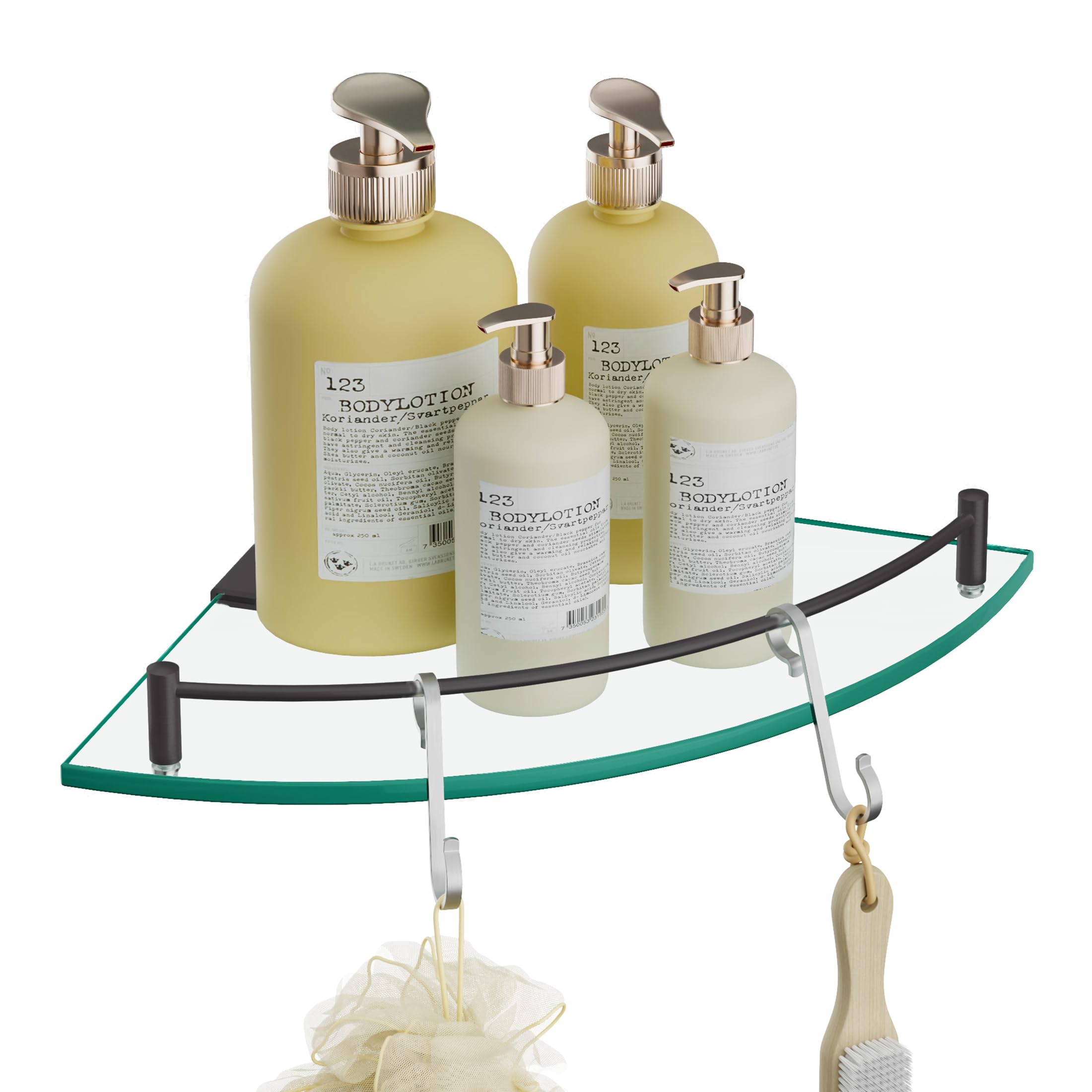 KES Glass Corner Shelf Bathroom Shower Shelf Tempered Glass with Rail SUS 304 Stainless Steel Floating Wall Mount Bracket Matte Black, BGS2101A-BK