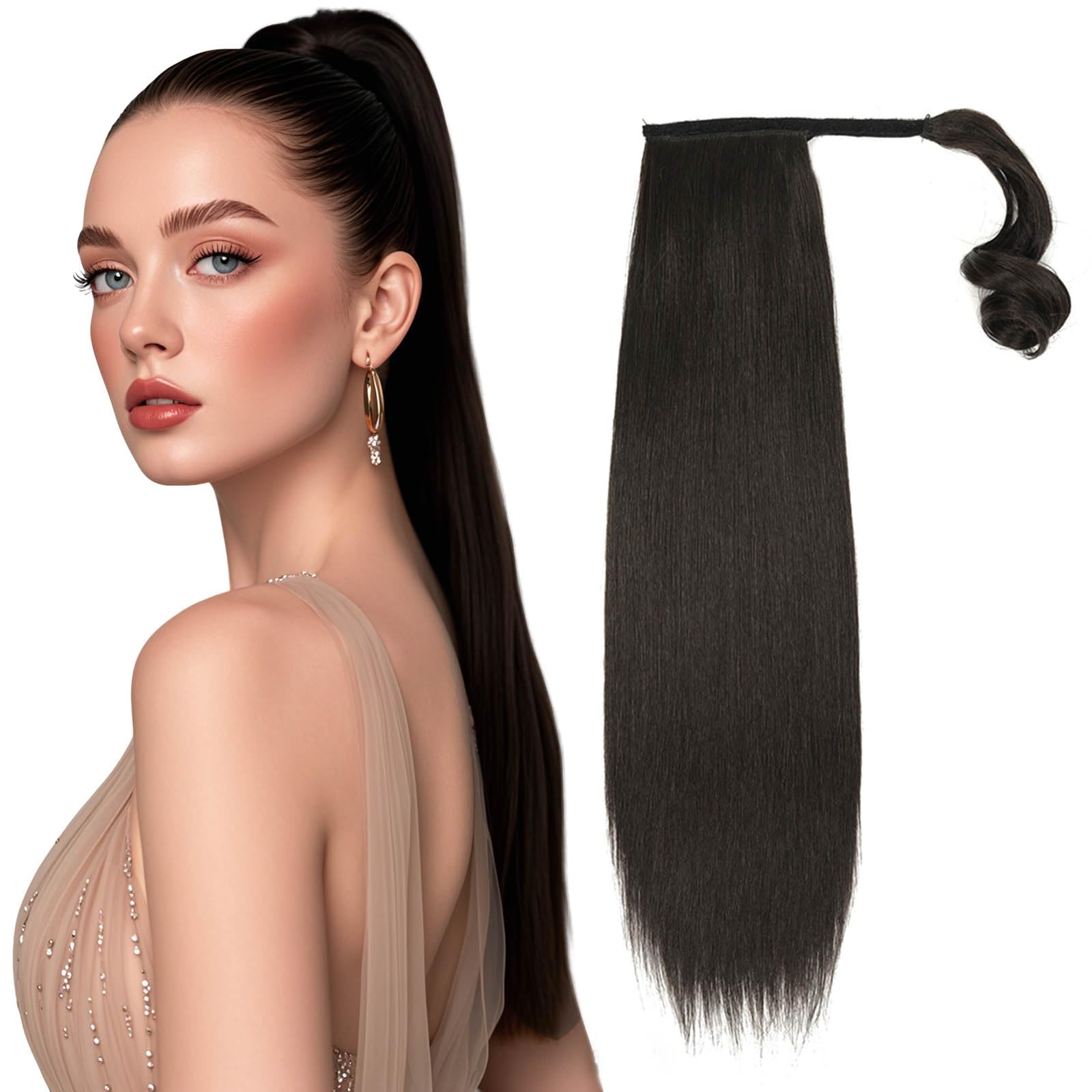 BEAUTY ON LINE Hair Extensions - Hair Extensions Clip in Brown Long Wrap Around Ponytail Extension Soft Natural Pony Tails Extensions for Daily Use（22'',130g,2#）