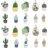 DanLingJewelry 50pcs 10 Styles Green Plant Enamel Cute Cactus Dangle Charms with Loop for DIY Bracelet Necklace Making