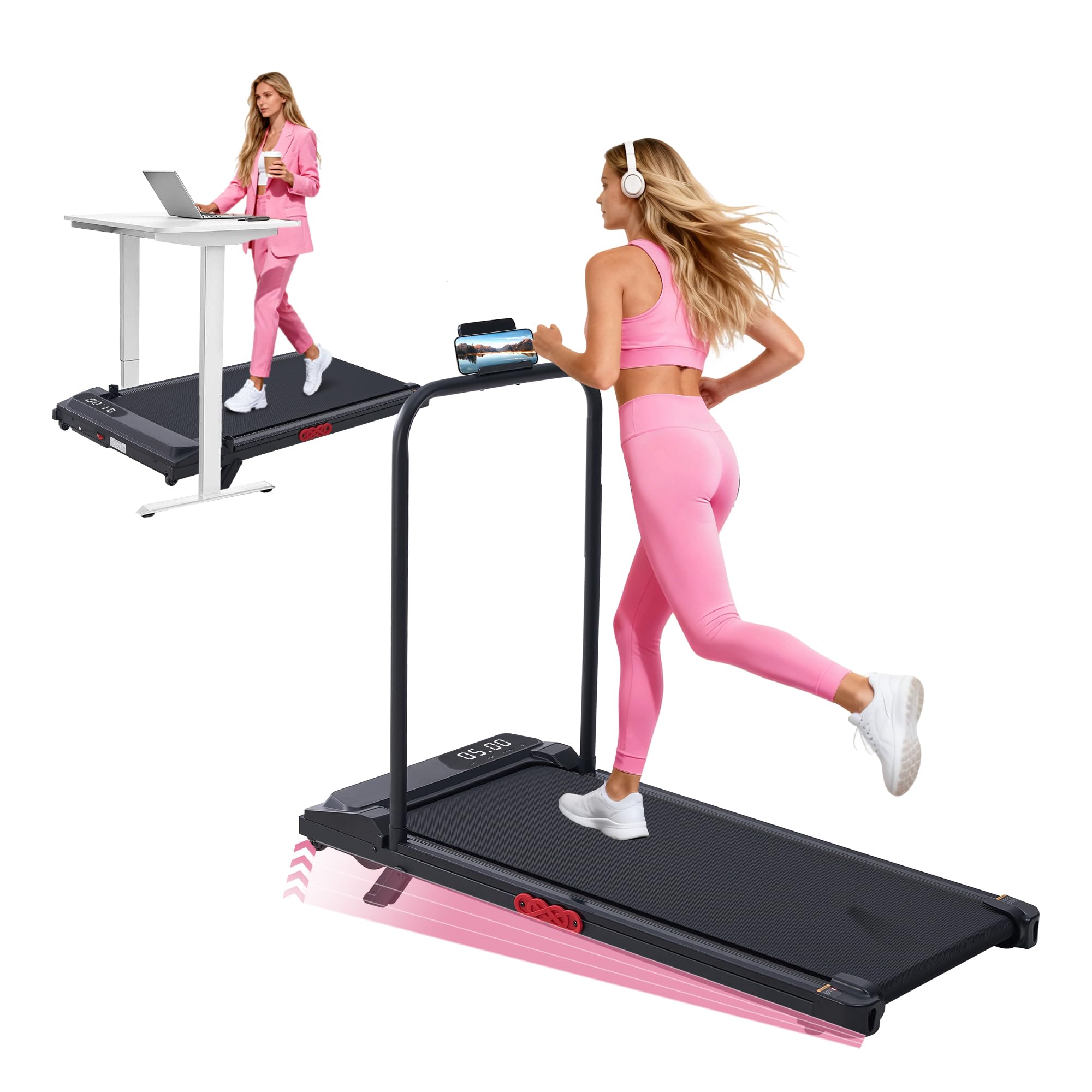 Walking Pad with Incline and Handle Bar, 2026 Upgrade Electric Small Walking Pads Treadmills with Handles, Compact Treadmills for Home Small Spaces, 3.0HP, 0.6-7.6MPH, 350LBS