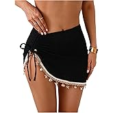 SHENHE Women's Swimsuit Coverups Seashell Skirt Ruched Drawstring Beach Mini Skirt Cover Up