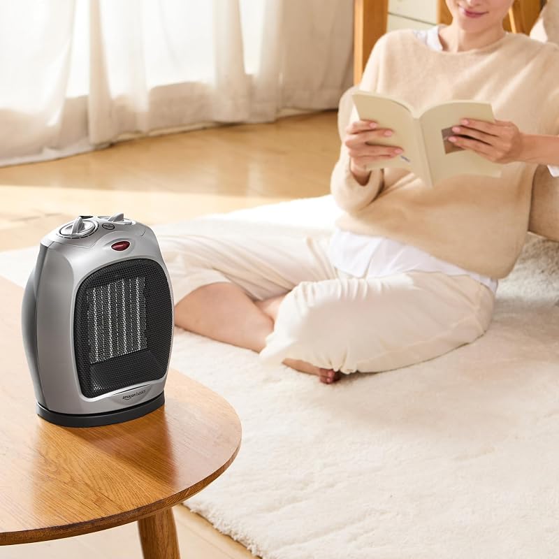 Termoventilatore oscillante in ceramica da 1800 Watt con termostato regolabile - Argento