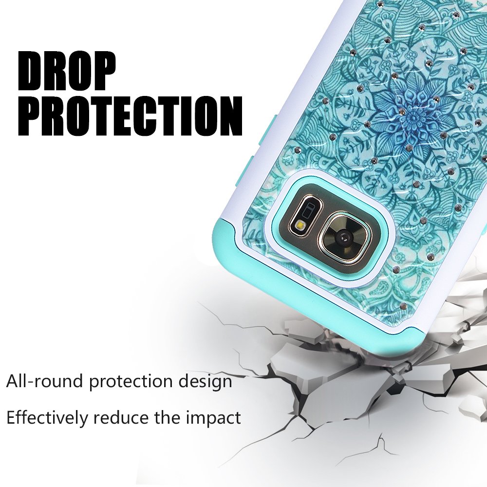 Galaxy S7 Case, MagicSky [Shock Absorption] Studded Rhinestone Bling Hybrid Dual Layer Armor Defender Protective Case Cover for Samsung Galaxy S7 (Flower)
