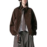 Bakyarder Women’s Faux Leather Jackets Suede Oversized Fall Coat Unisex Zip Up Bomber Open Front Outerwear