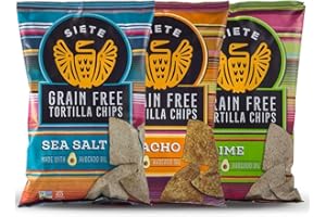 Siete Grain Free Tortilla Chips, 3 Bag (5 Ounce Each) Sampler of Nacho, Lime, Sea Salt