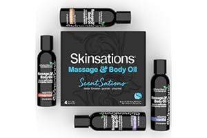 Skinsations - Massage Oil Kit (Set of 4) Natural Scents of Vanilla, Cinnamon, Lavender in a Blend of Sweet Almond Oil, Fractionated Coconut Oil, Grapeseed Oil & Jojoba Oil Body Oil