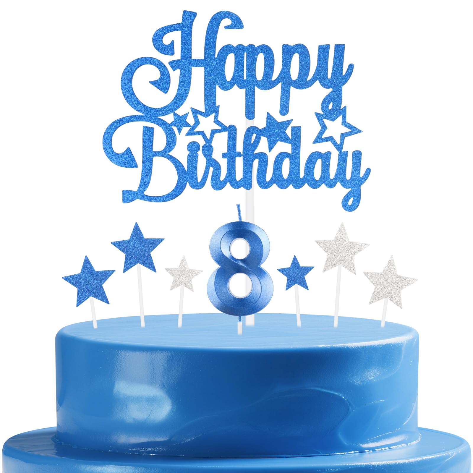 mciskin Royal Blue Birthday Candles Set,Girl Boy 8th Birthday Decorations,Number 8 Candle for Cake,Royal Blue Candles Cake Toppers with Star for Girls Boys Birthday Party Anniversary Decorations