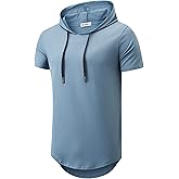 KLIEGOU Men's Hooded T-Shirt 190GSM 100% Cotton Soft Streetwear Longline Tee- Breathable Hip Hop Pullover - Pre-Shrunk